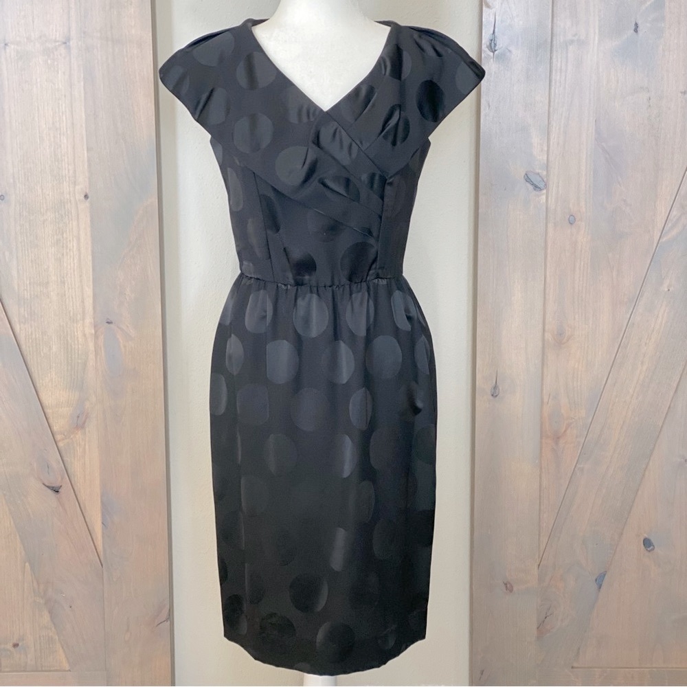 NEW! Liz Claiborne Dress Sleeveless Midi Black With Big Black Polka Dots Size 6